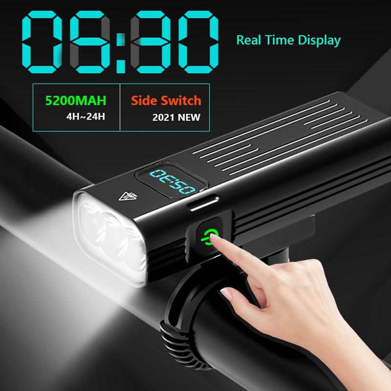 

5200MAH Real Time Monitoring Bicycle light 10000mAH 5T6 Bike Light Front Usb Rechargeable 3000lm MTB Bike Accessaries
