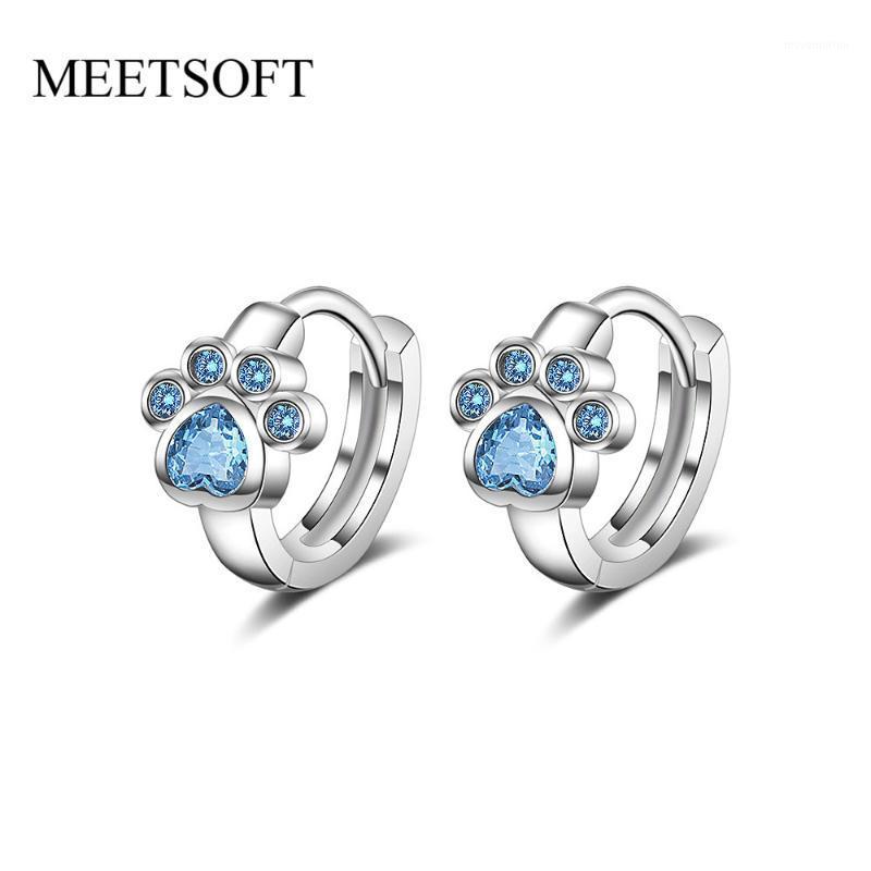 

MEETSOFT Tibetan Silver Plated Prevent Allergy Hoop Earrings for Women Trendy Circle Cat Claw Blue Crystal Jewelry Gift1