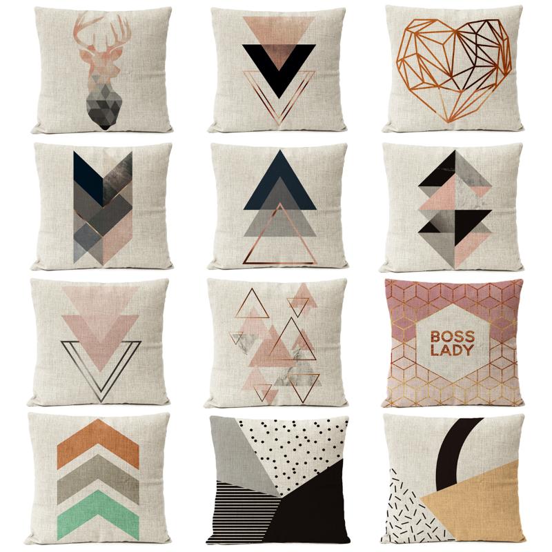 

Nordic Copper Gold Geometric Christmas Pillow Cover Deer Linen Cushion Cover Home Decorative Throw Pillows sofa Pillow Covers, E 45x45cm