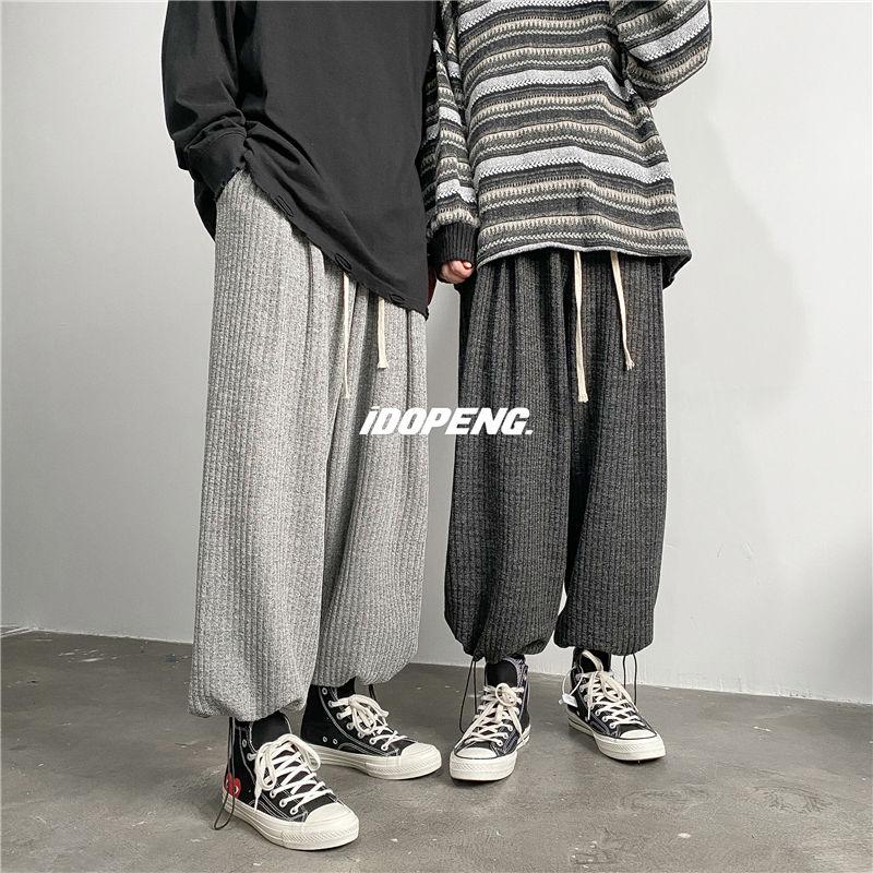 

Autumn Winter Woolen Pants Men's Fashion Casual Wide-leg Pants Men Streetwear Loose Hip-hop Straight Trousers Mens -2XL, Black