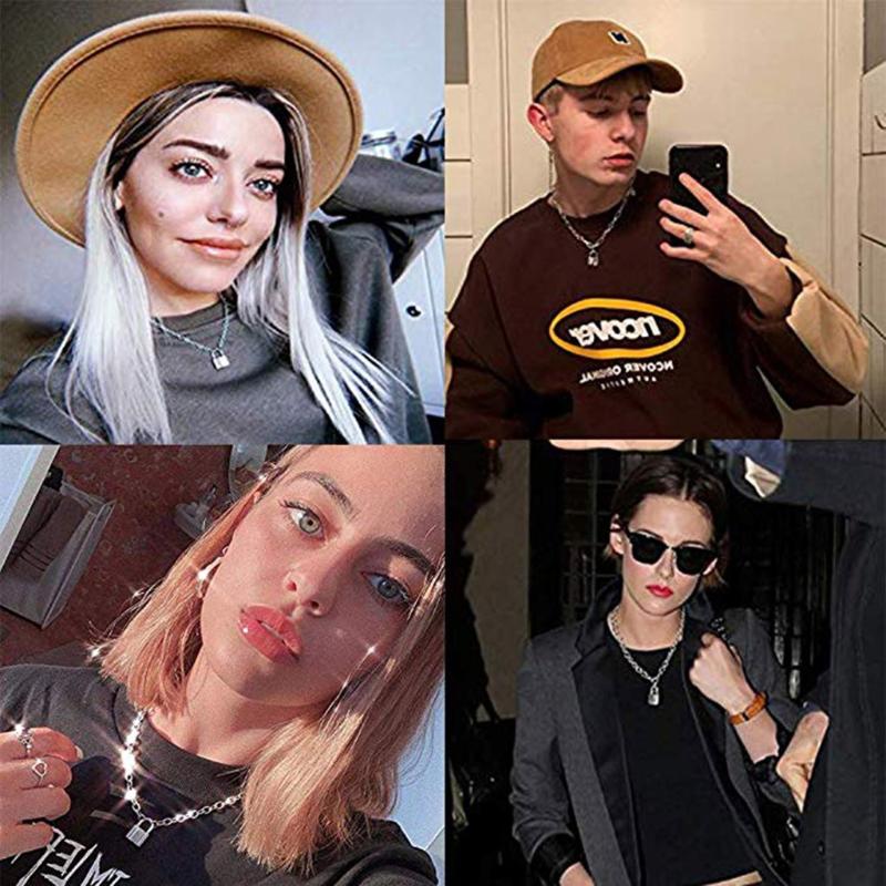 

OTOKY Necklace Zinc Alloy Lock Shape Pendant Gift Jewelry Necklace for women butterfly chain set Lover's Chain