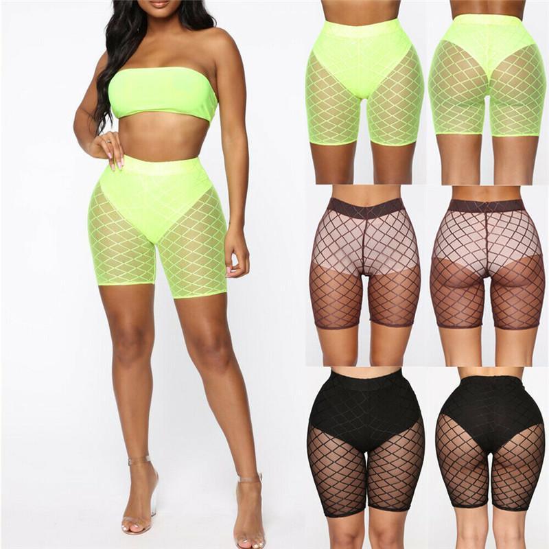 

Sexy Women Mesh Sheer See Through Fishnet Shorts Bikini Cover Ups Pants Leggings High Waist Bodycon Pants Cycling Biker Shorts1