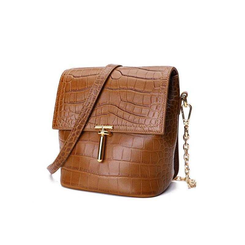 

Crocodile pattern bag women's 2021 new leather women bag messenger small wide shoulder strap bucket shoulder, Black