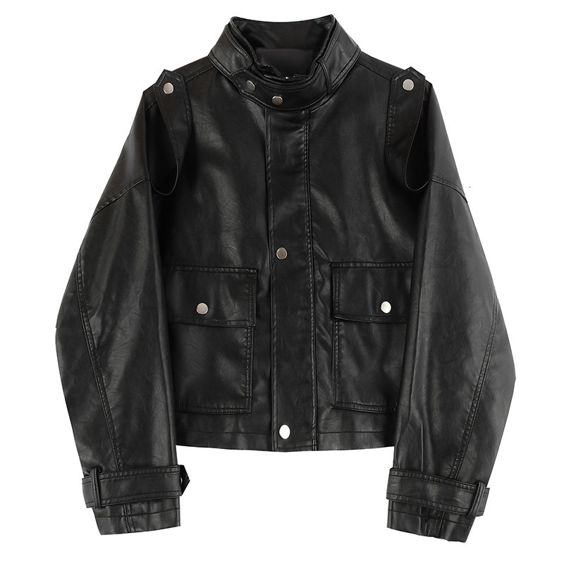 

2021 New Woman Streetwear Pink Plutonium Female Leather Black Jacket MOKU