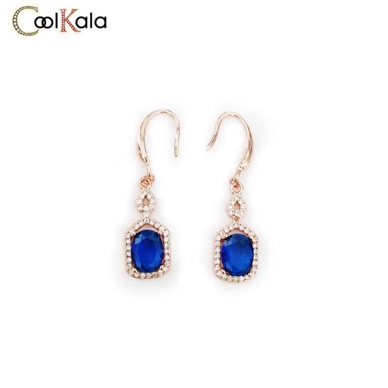 

Coolkala Royal Ear Hook Rose Gold Square Blue Crystal Earrings