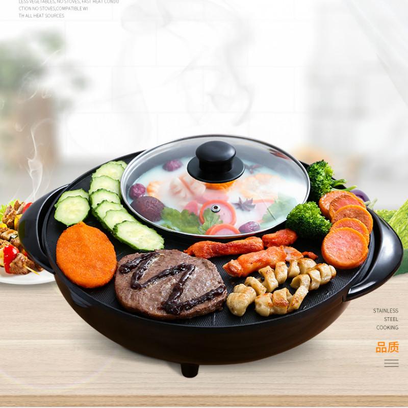 

2in1 Electric Grill Pan Hotpot Oil Pan Heater Table Top Grill Griddle Barbecue Plate Nonstick Bbq Barbecue Baking Flat Pot
