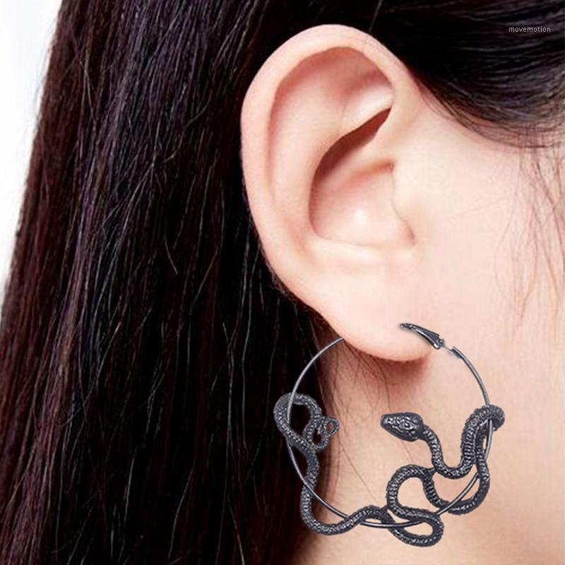 

Cool Punk Big Snake Hoop Earrings Vintage Crazy Twining Black Snakes Earings Women Animal Pendant Statement Earrings Jewelry1