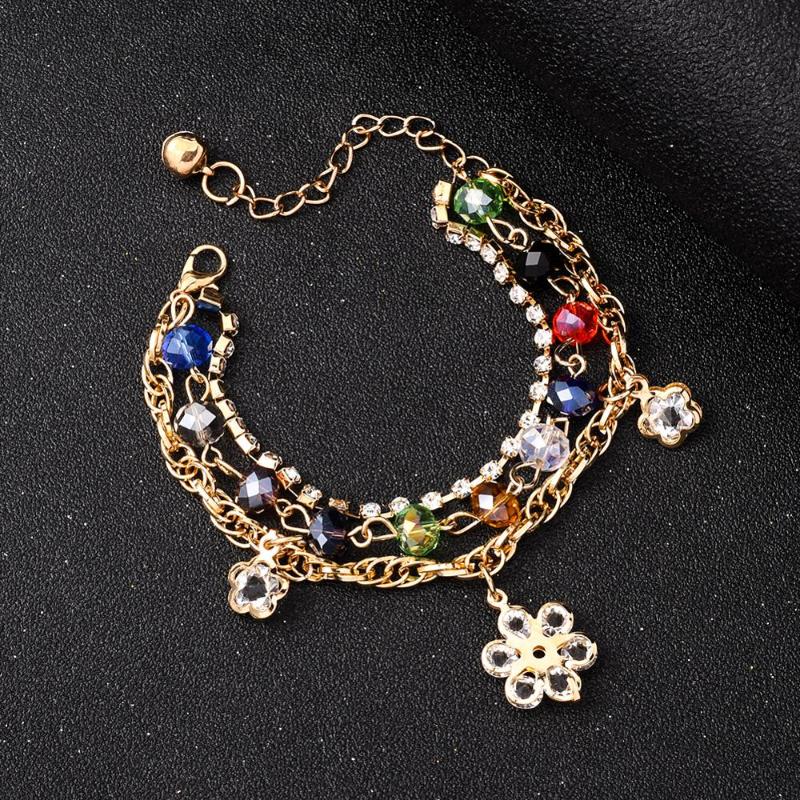 

6 Style Multilayer Link Chain Charm Bracelets For Women Gold Flower Crystal Bead Bangle Bracelet Anklet Fashion Jewelry Gifts