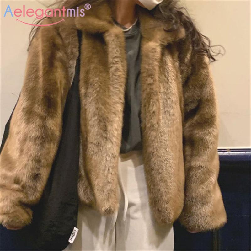

Aelegantmis Ins Korean Women Faux Fur Winter Coat Artificial Fashion Soft Warm Female Teddy Fur Jacket Coat Manteau Femme 2021, Brown