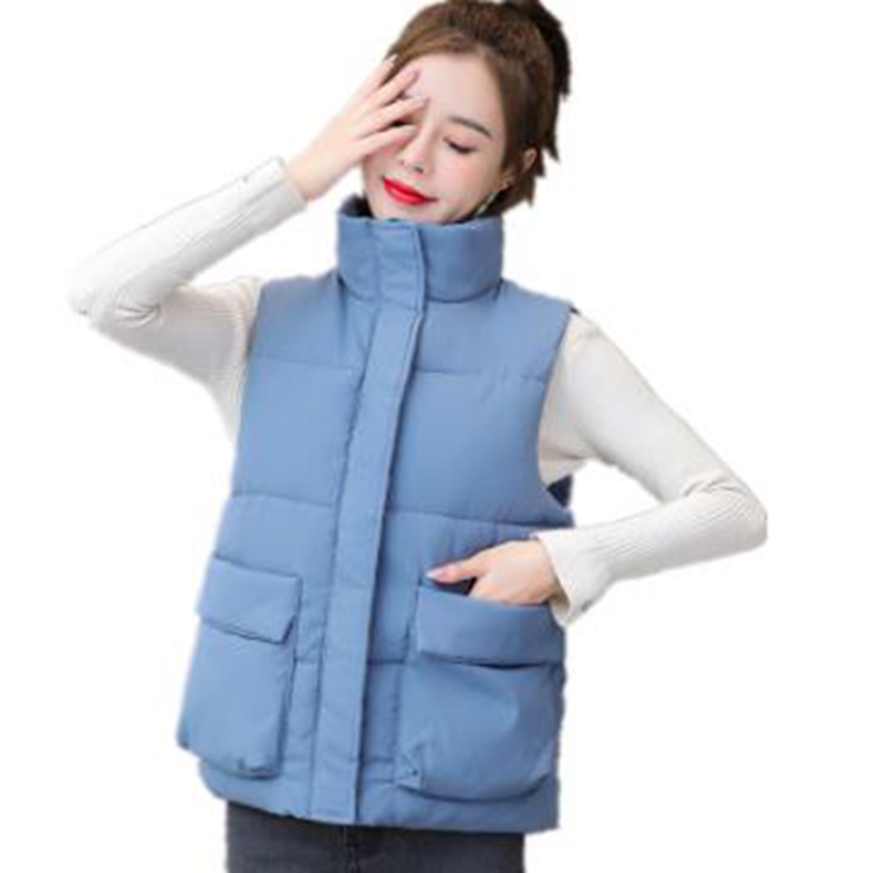 

style Vest women autumn and winter short thick waistcoat padded coat size -6XL, Blue
