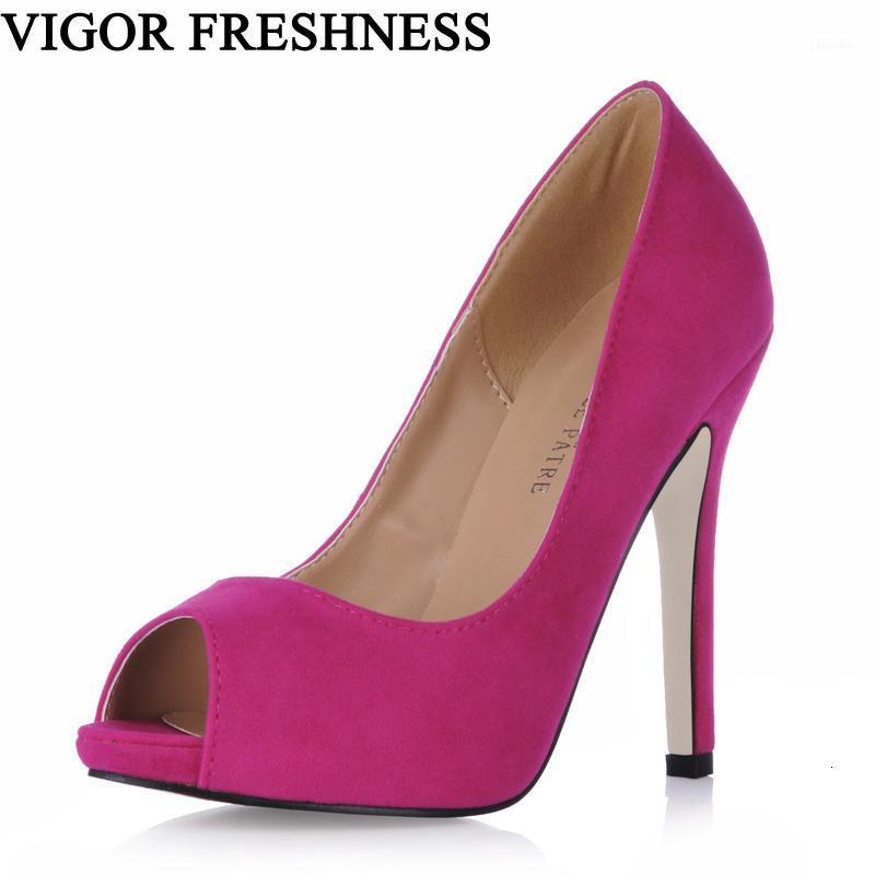 

VIGOR FRESHNESS Pumps Woman Shoes Fashion Party Shoes High Heels Ladies Flock Women Spring Peep Toe Autumn Pumps CG181, Black