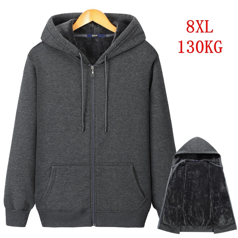 

Men's autumn and winter plus size zipper hooded sweatshirt plus size 5XL 6XL 7XL 8XL thick warm black gray navy blue big jacket, Picture color1