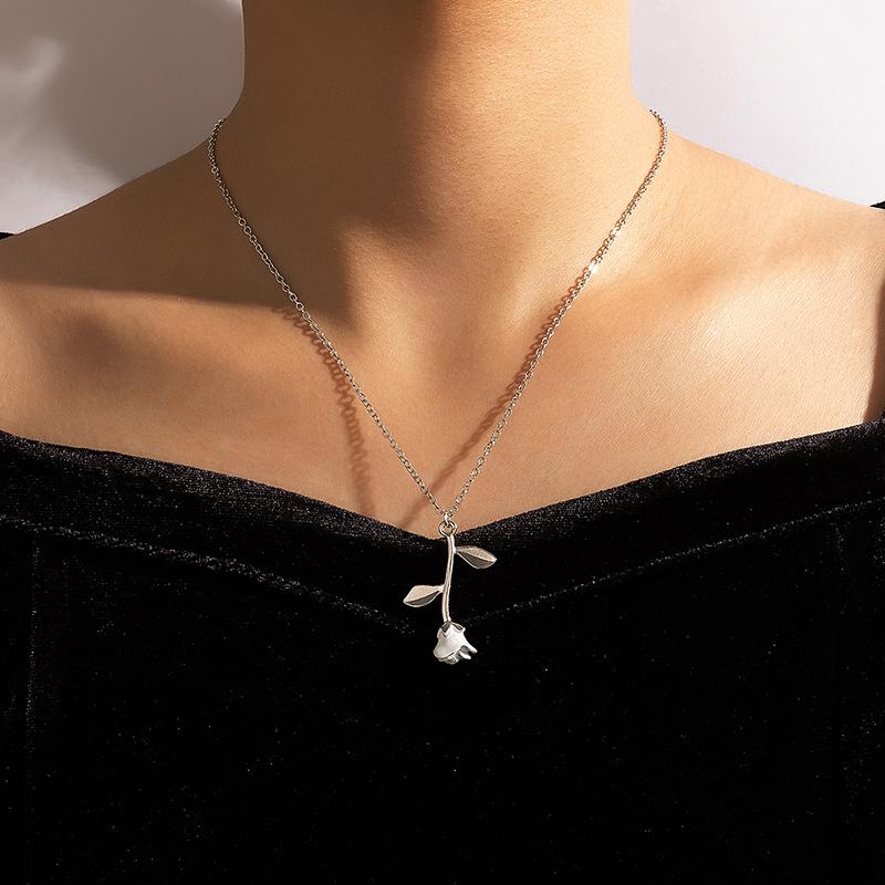 

Pendant Necklaces HuaTang Trendy Rose Flowers Pandent Necklace For Women Charms Geometry Silver Color Choker Party Jewelry Accessories Colla