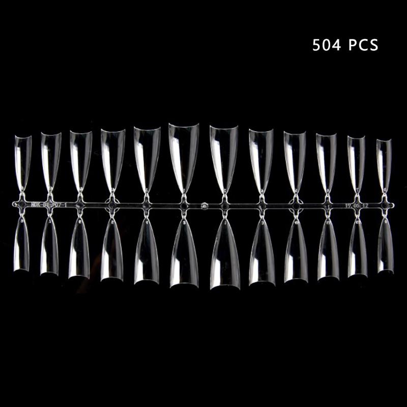 

504pcs Reusable Stiletto Non Toxic DIY Clear Fake Art Professional False Nail Tips Stretchy 12 Sizes Salon Beginner Tasteless, White