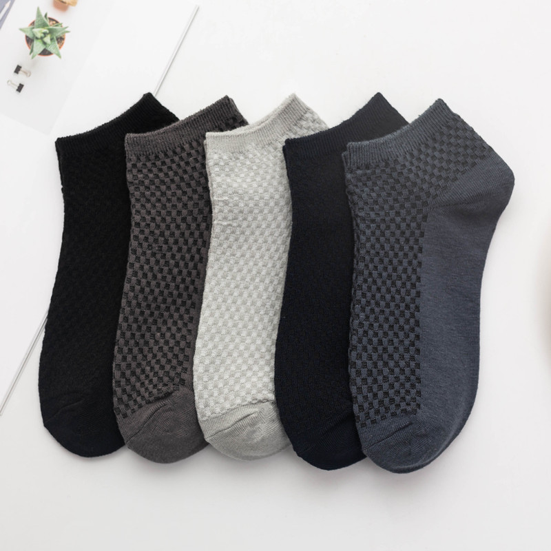 

5 Pair Men Bamboo Fiber Socks Business Soft Breathable Ankle Socks Male Sock High Quality Comfortable Large  Short, Black