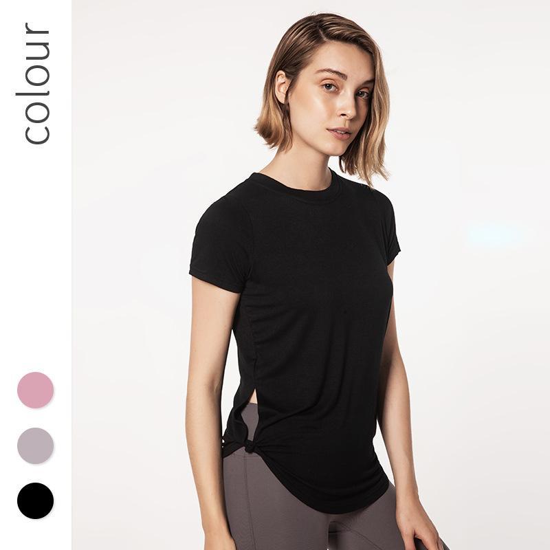 

Women' Sports Wear Fitness Clothes Yoga Short Sleeve Solid color Gym Tops Woman Loose Sport Running Tops1, Black