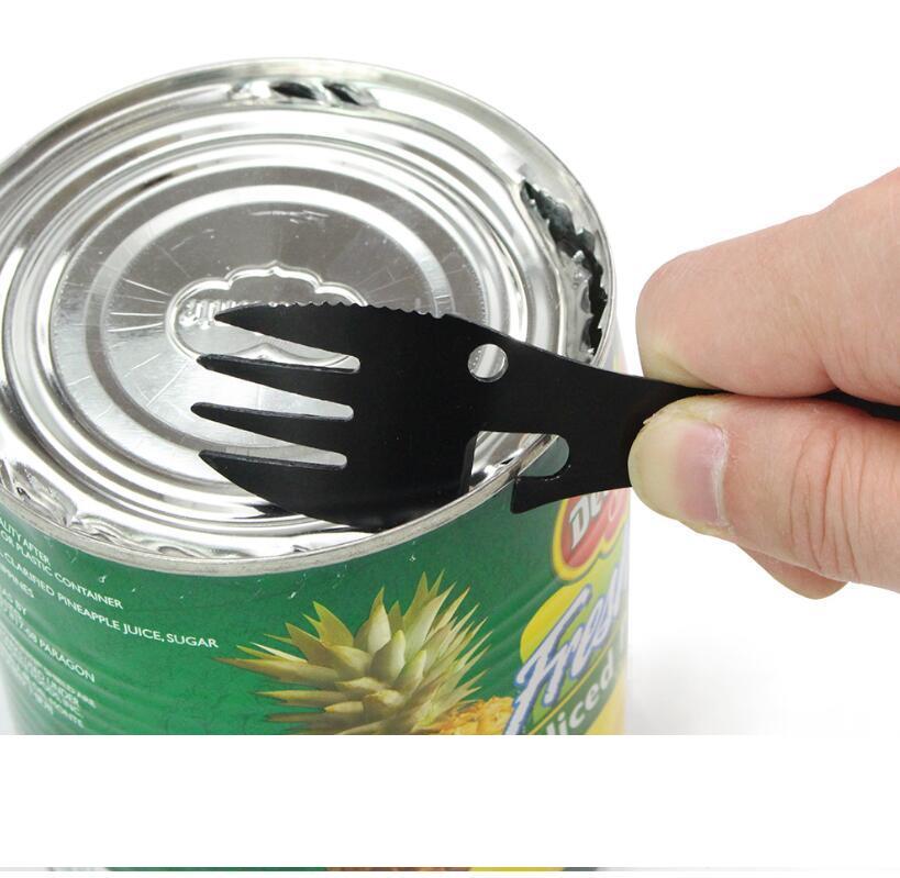 

Multifunctional outdoor tableware Stainless Steel Camping Hiking Cookware Spoon Fork Can Bottle Opener Portable edc Survival tools