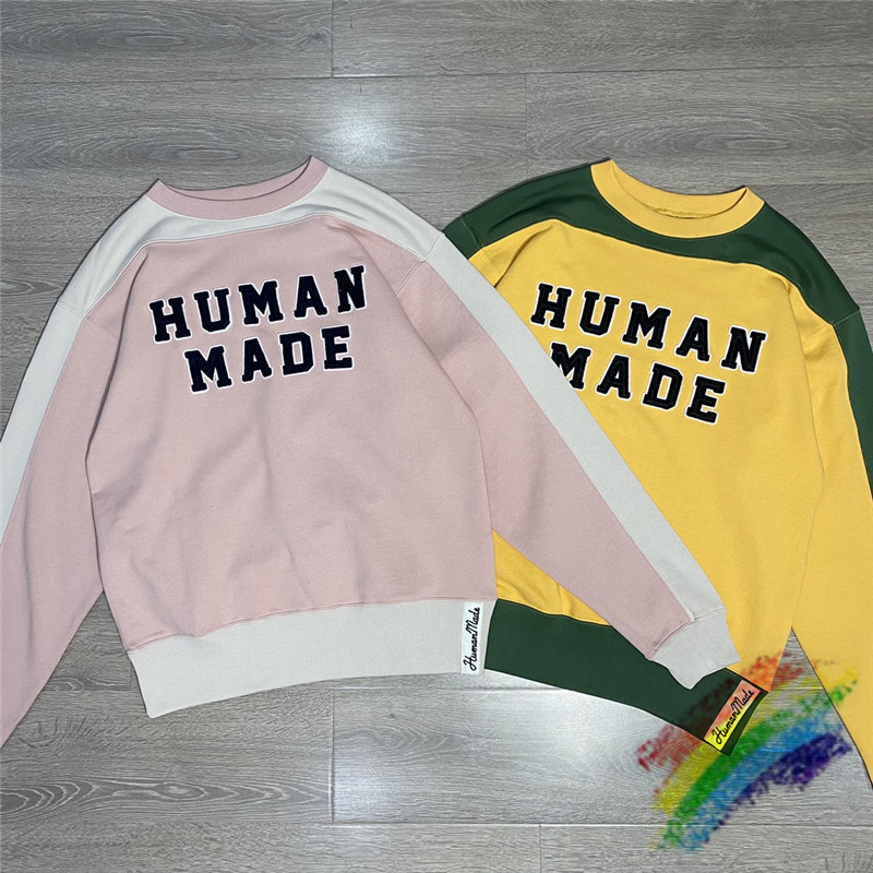 

Top Quality Patchwork Crewneck Hoodie Vintage Yellow Sweatshirts Men Women 1