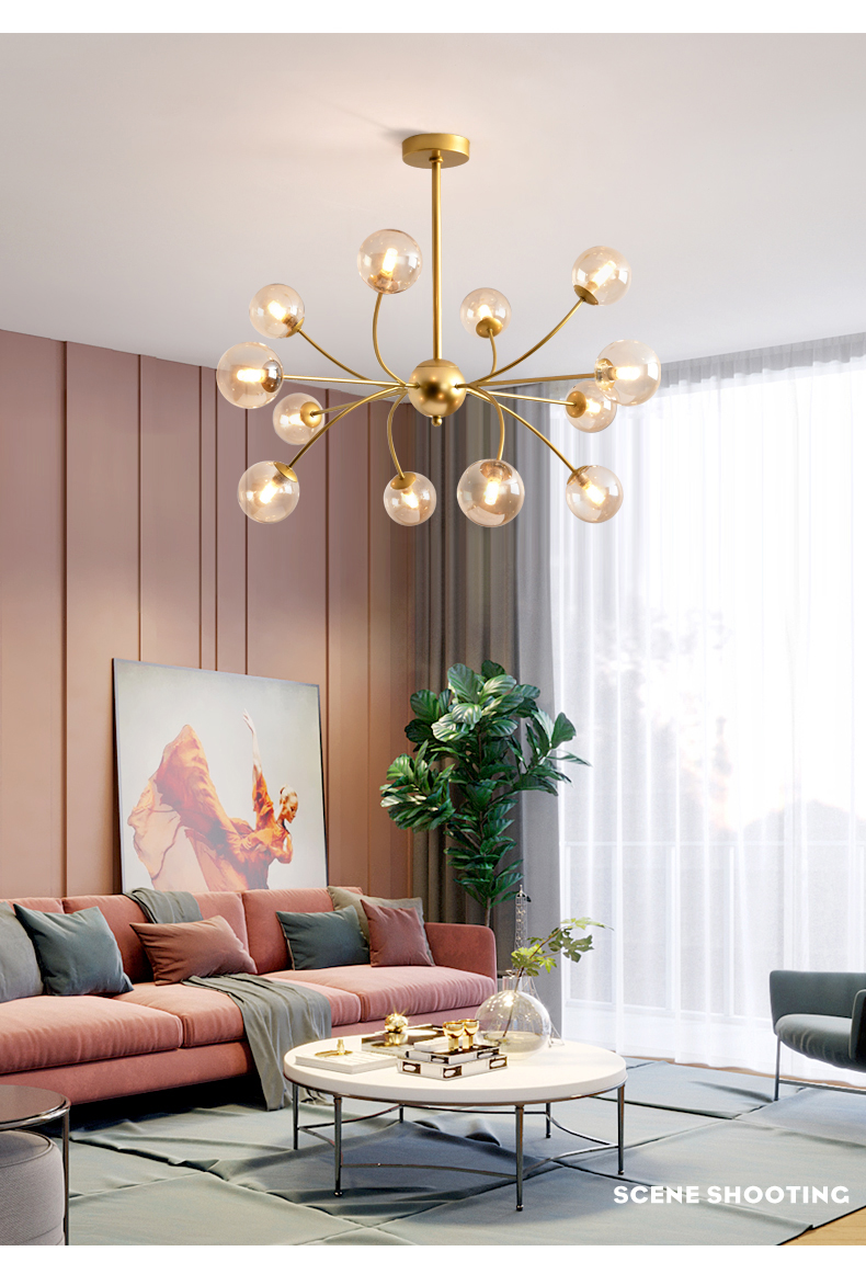 

Nordic Gold Chandelier Light Postmodern Glass Balls Molecular Hanging Lamp Living Room Bedroom Restaurant Suspension Lighting