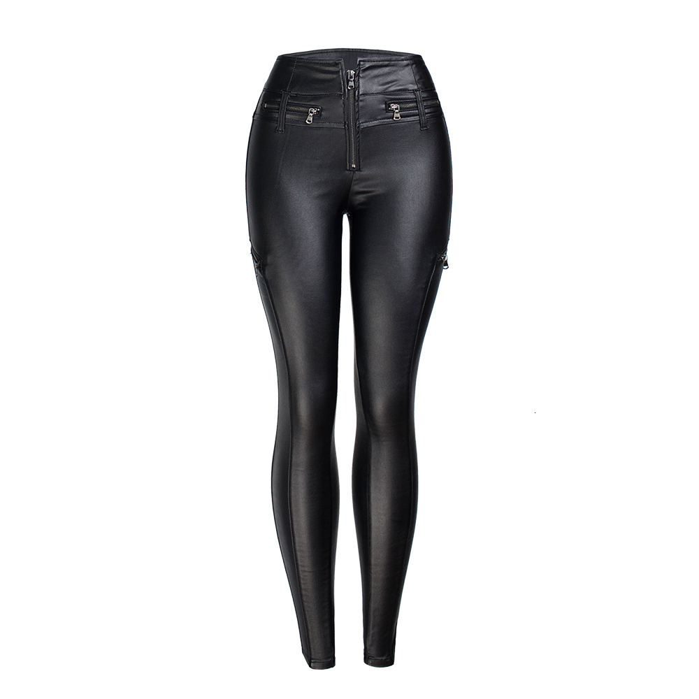 

2021 New Leather trousers of high-waisted plutonium zipper pants in Autumn and winter hot sale XENY, Black