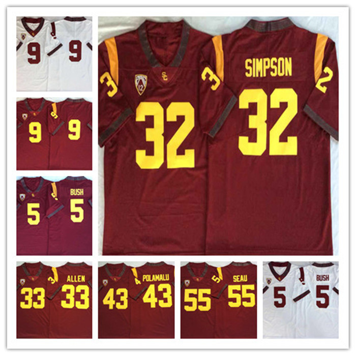 

2020 USC Trojans Vintage Jersey #5 Reggie Bush 32 OJ Simpson Allen 9 Kedon Slovis 43 Troy Polamalu 55 Junior Seau College Football Jerseys, As pic shown