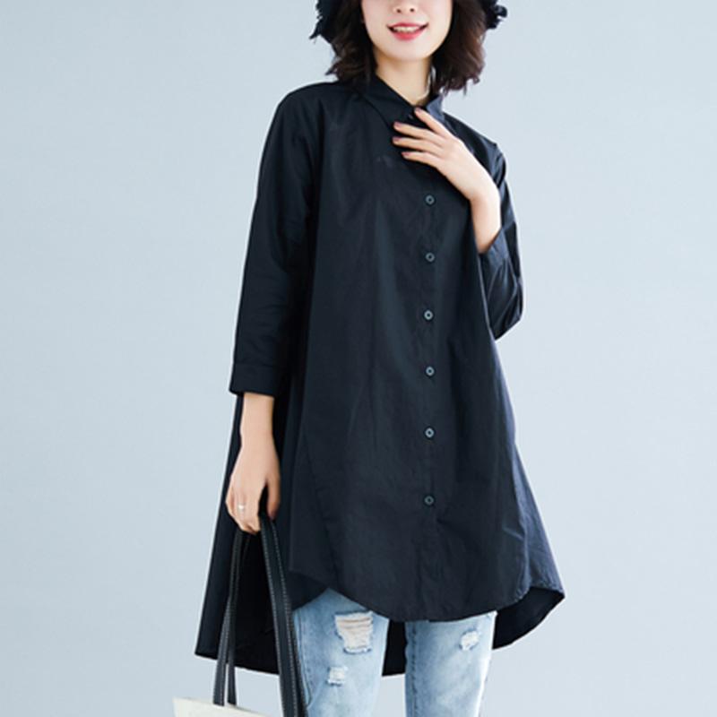 

2020 Spring/autumn Women Loose Casual Turn-down Collar Long Sleeve Shirt Single-breasted Cotton Linen Blouse Women A463, Black