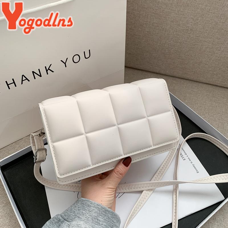 

Evening Bags Yogodlns Simple Shoulder Bag Women PU Leather Plaid Crossbody Designer Small Square Solid Color Messenger Handbag