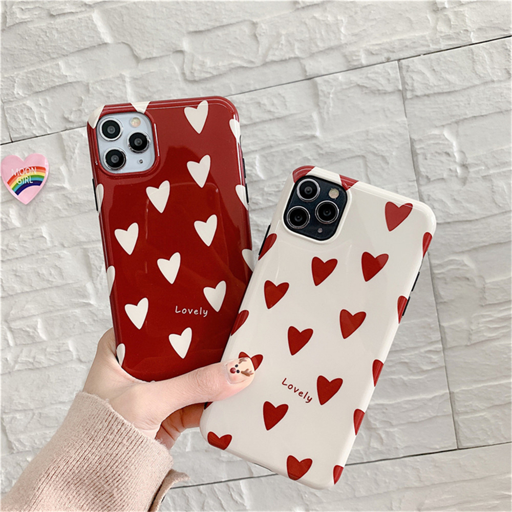 

Love Heart Cute Glossy Case For iPhone 11 Pro Max X XS Max Soft Case For iPhone 7 8 Back Cover Shell Fundas, Red