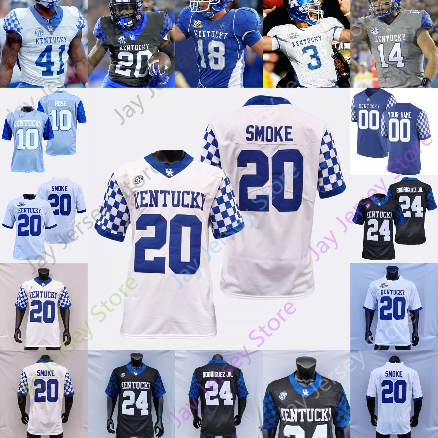 

Kentucky Wildcats Football Jersey NCAA College Will Levis Kavosiey Smoke Tayvion Robinson Dane Key Randall Cobb Afari Jr. DeAndre Square McClain Brown J.J. Weaver, Blue ii
