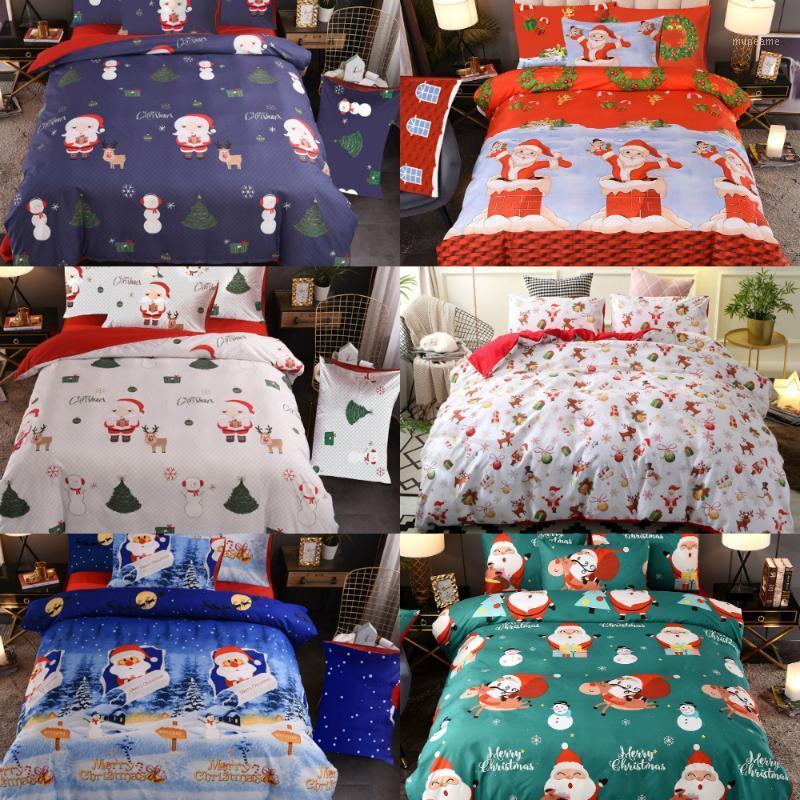 

Christmas Theme Bedding Set Xmas Santa Claus Gift Print Duvet Cover Set 2-3pcs Family Bed Sets Home Textile1