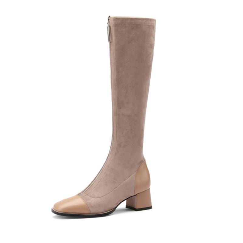 

2020 Autumn Winter Genuine Leather Shoes Woman Newest Zipper High Heels Knee High Boots Party Casual Shoes Woman, Black