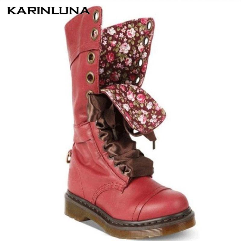 

women's Fashion New Arrival Designer Shoes Vintage mid-calf Boots cross-tied Round Toe Square Thick Heels Autumn Footwear, Khaki