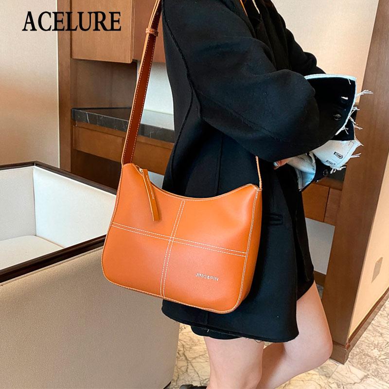 

ACELURE Women Casual Fashion Messenger Bags Solid Color Patchwork PU Leather Shoulder Crossbody Bags Ladies Shopping Handbags, Black