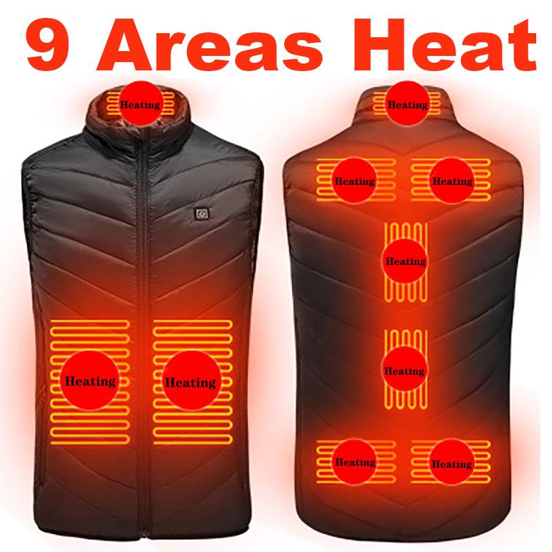 

9 Areas Heating Vest Winter Warm Jacket Heated Vest USB Charging Heating Intelligent Electric Clothes, 2 pcs heated blue