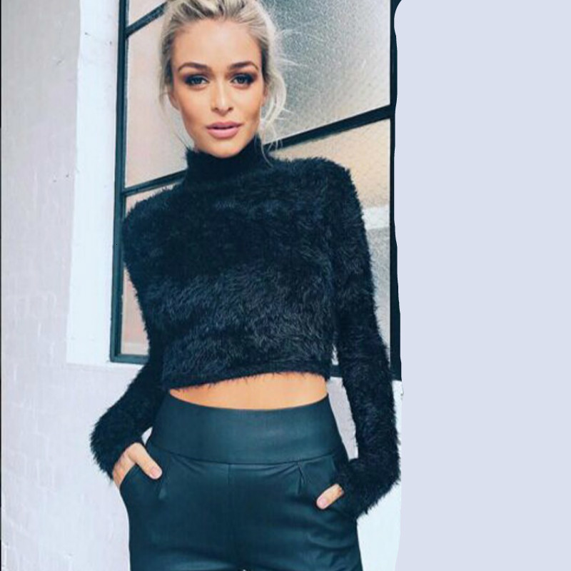 

New Fashion Street Sexy Blunder Women's Short Solid Top Autumn Mohair Macio From Ladies Slender Goal Jumper Malha Party Tops P347, Sky blue.