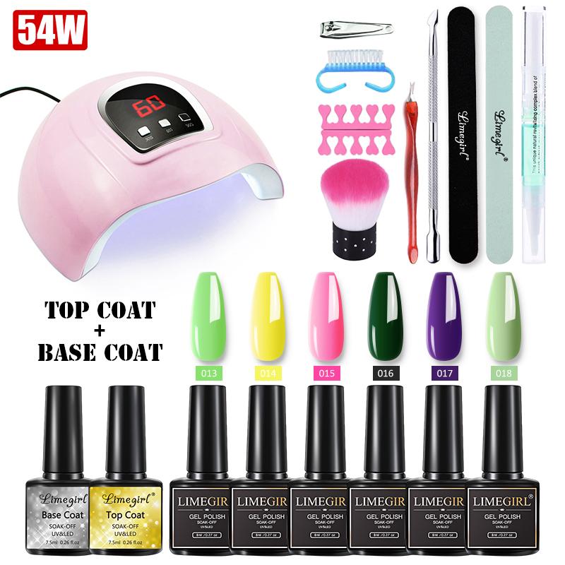 

Limegirl 54W UV/Led Lamp Gel Nail Polish Set Dryer Soak Off UV Gel Polish Set Base And Top Coat Tools Nail Art for Manicure