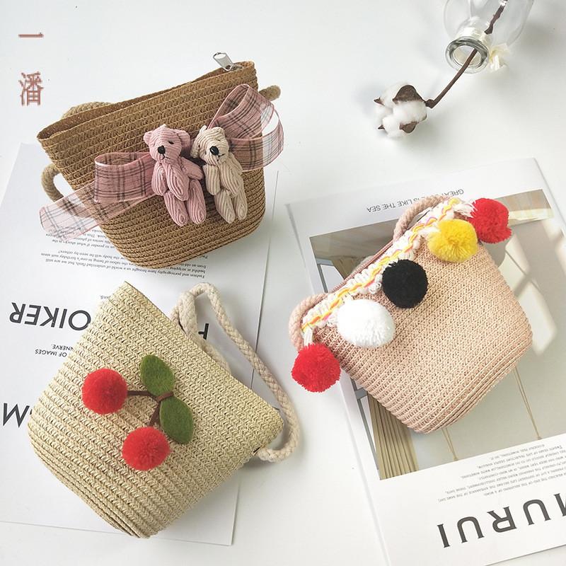 

Jewelry Pouches, Bags Children Straw Oblique Baby Purse Summer Korean-style Little Girl Zipper Bag Girls South Korea Mini Handbag