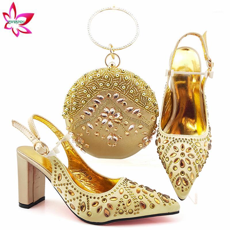

Latest Italiain Matching Shoes and Bag in Gold Color High Quality Nigerian with Shinning Crystal African Lady Shoes and Bag1, Silver