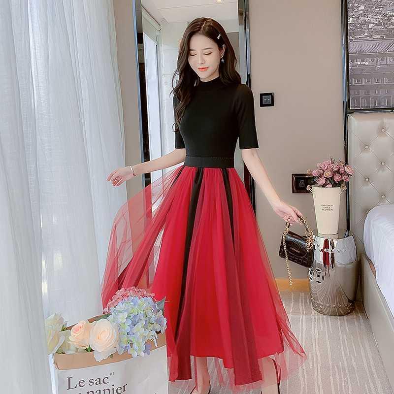 

Will fall temperament of han edition cultivate one' morality show thin white gauze knitting coat of tall waist splicing skirts1, The picture color