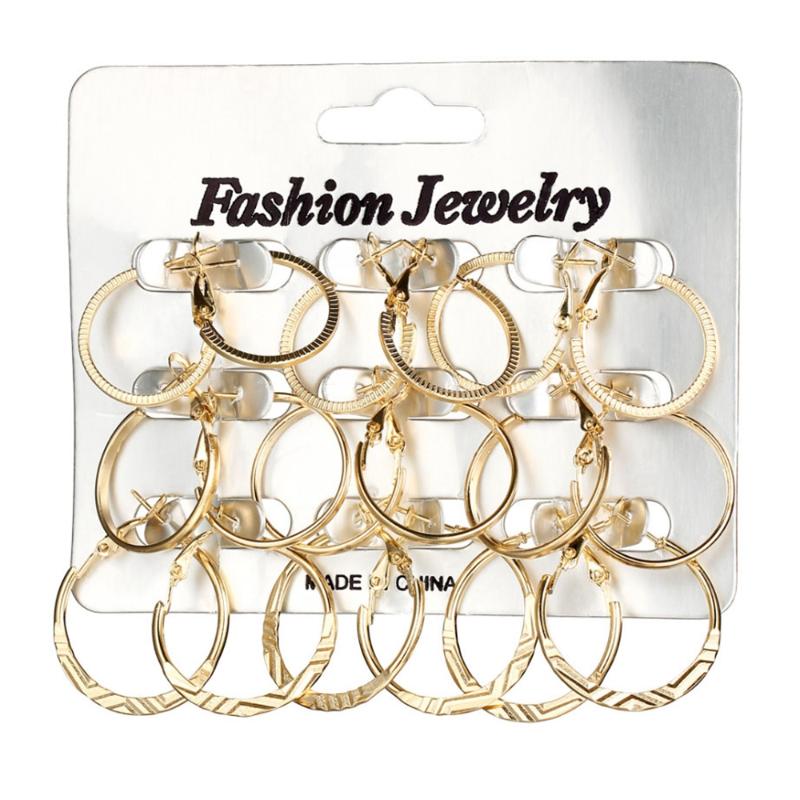 

9 Pairs Korean Vintage Women Punk Big Hoop Size Large Round Circle Earrings Jewelry Gift