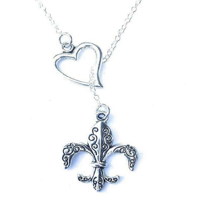 

New Fashion Handcrafted Lariat Style Y Heart infinity Necklaces For Women Men Fleur De Lis Lily Flower Pendant Choker Vintage French Jewelry Wholesale