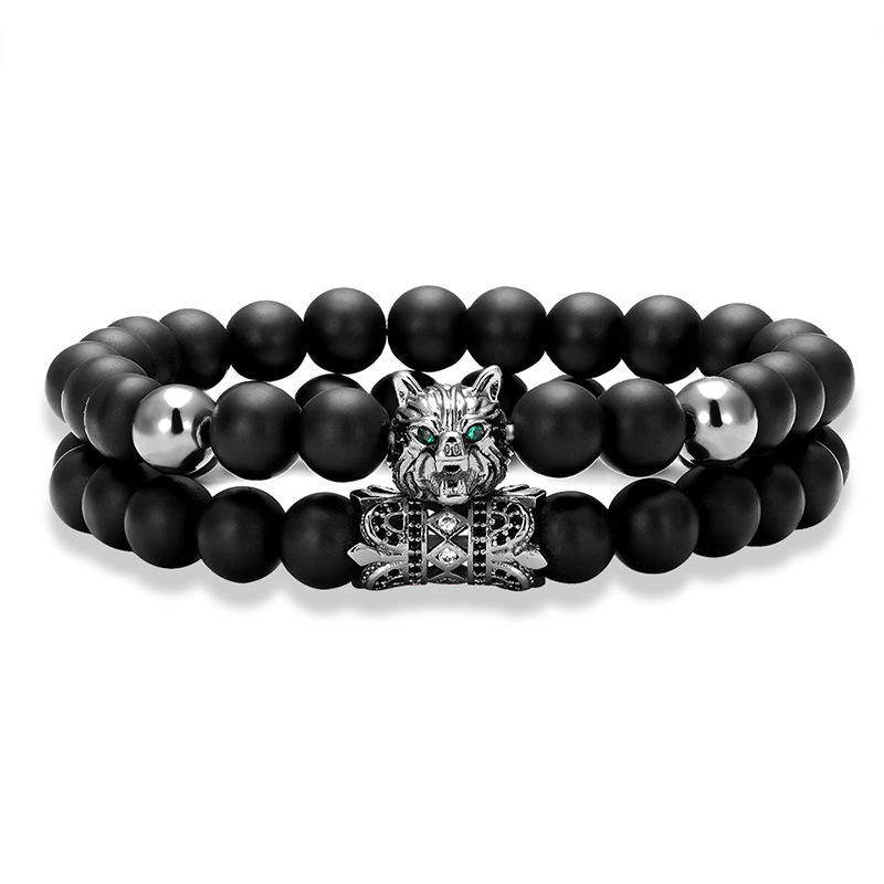 Luxury Brand Handmade Bead Strands Micro Pave Wolf Head Charm Bracelet Jewelry-image-756095922