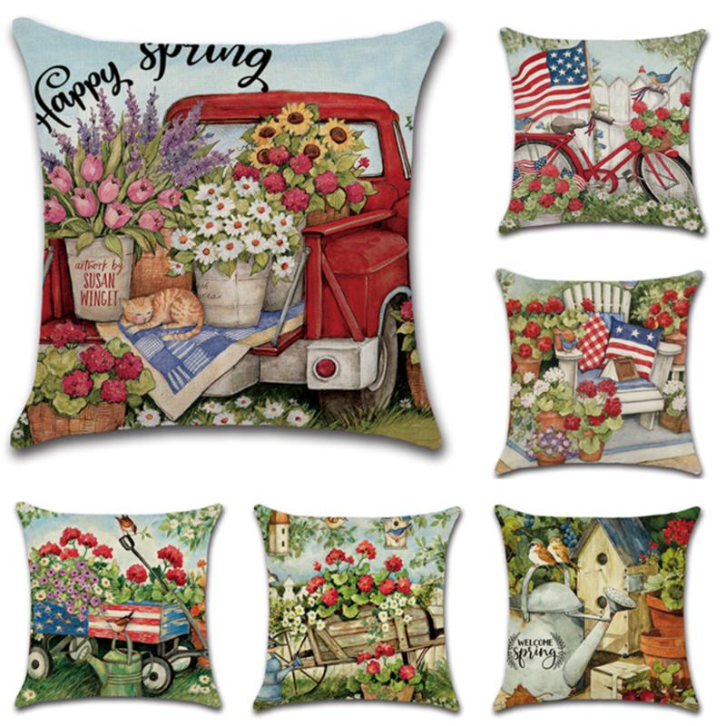 

1pcs Cushion Cover Flower Pillow Cover for Home Chair Sofa Decorative Pillows Oil Painting Flowers American country Pillows