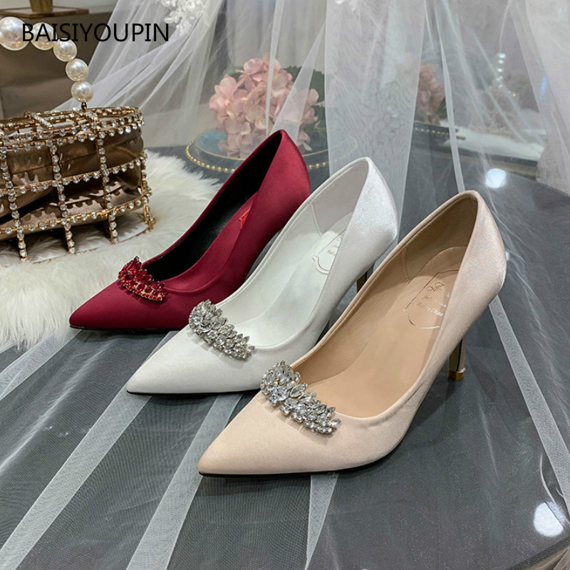 

New Wedding Women Pumos High-quality Female Shoes Solid Dress shoes Pointed Toe 7cm/9cmHigh Heels Pointed Toe Party Four Seasons, White 7cm