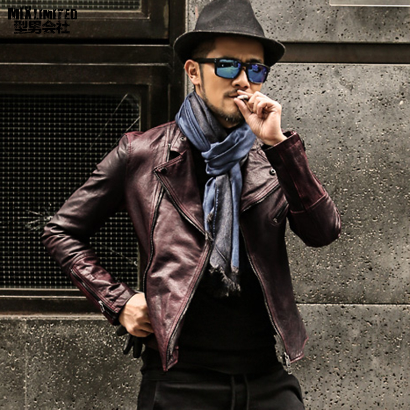 

2021 The New Jacket From Men Turn-down Collar Masculine Mens Leather Jackets Genuine Punk Brains Homme Winter New Top Quality L226 R1ga, Dark red
