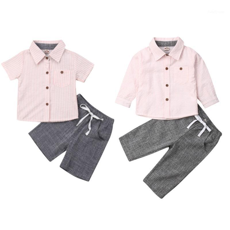 

1-5Y Toddler Kid Baby Boys Gentleman Sets Stripe Cotton Shirt Top Shorts Clothes Outfit Summer Boy Formal 2Pcs Boys Clothing1