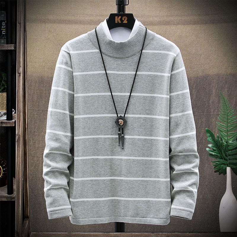 

GlacialWhale Mens Knitted Sweater Men 2020 Winter Stripe Sweaters Pullover Jumper Harajuku Korean Style Casual Grey Sweater Men, Black