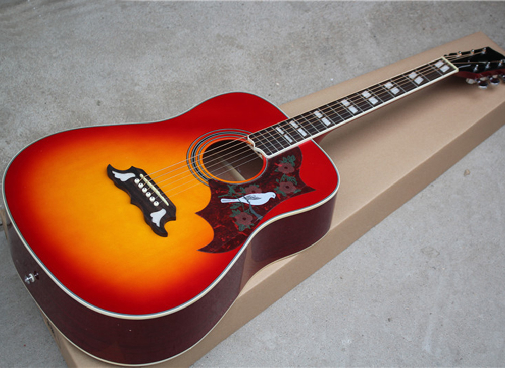 

Factory Direct Sale 41 " Cherry Sunburst Acoustic Guitar with Dove Pattern,Rosewood Fretboard,Mahogany back/side