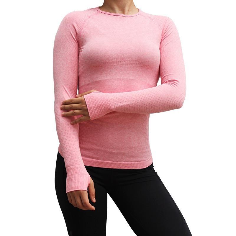 

Long-sleeved Yoga Clothes Women Quick-drying Fitness Tops Are Slim and Highly Elastic Yoga T-shirts Breathable Jogging Training, Pink