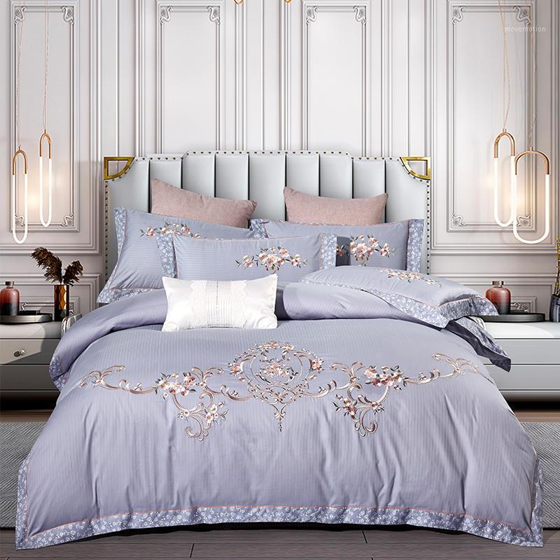 

Gray Bedding Set Embroidery Comforter Bedding Sets Long-staple cotton Pillowcases Queen Size Bed Bed Linen 4pcs1, Colour 1